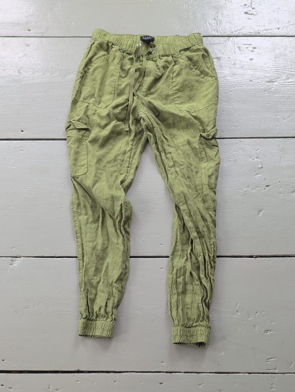 Light Olive Green Linen Women's Cargo Jogger Pants
